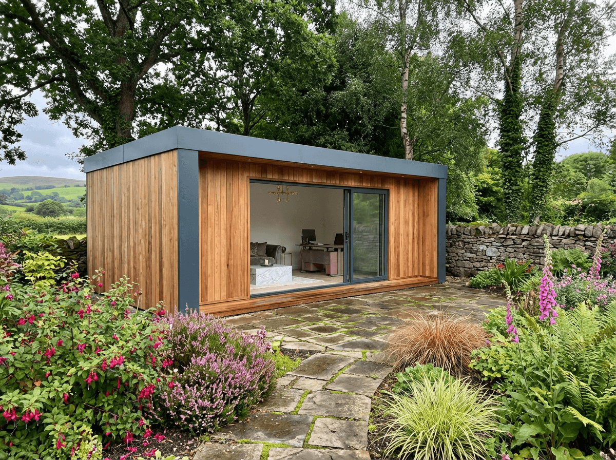 The Linked Annex exterior — cedar cladding, dual-zone layout, garden setting